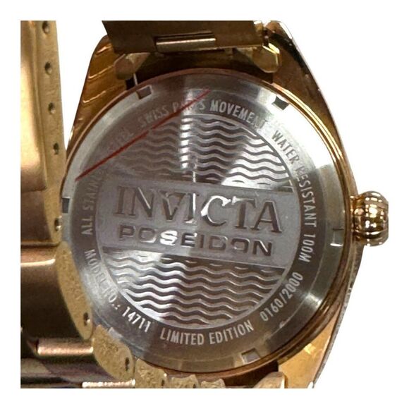 Invicta Poseidon 100M Limited Edition 14711 Rose Gold Watch Blue Dial Chronograp - Picture 4 of 10